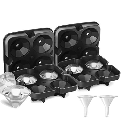 Diamond Ice Cube Molds - Large Diamonds Shaped Clear Ice Cubes Mold Silicone Tray Maker Big Size 2 inch Diamond Shape with Lid BPA Free for Cocktails and Freezer Whiskey (2 Pack 6Holes)