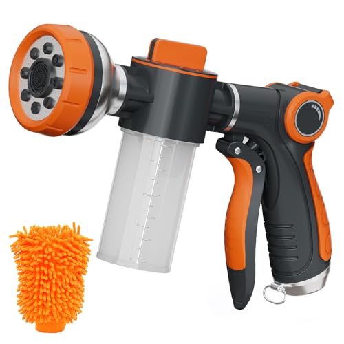 Garden Hose Nozzle,8 Patterns Hose Sprayer High Pressure,Heavy Duty Dog Wash,Metal Water Hose Nozzle with Soap Dispenser,Car Wash Foam Gun With Pets Things