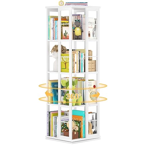 Aheaplus Rotating Bookshelf, Corner Bookshelf, 360 Display Wood Spinning Bookshelf, Floor Standing Bookcase Narrow Shelf Revolving Organizer Storage Rack for Small Space, Bedroom, Study Room, Black