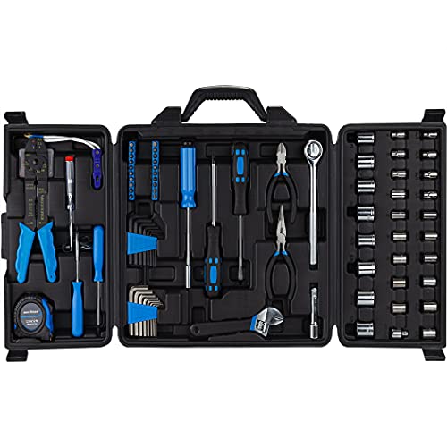 CARTMAN 205 Piece Ratchet Wrench Tool Set 1/4" & 3/8" & 1/2" Drive with SAE/Metric Sockets Kit in Plastic Toolbox