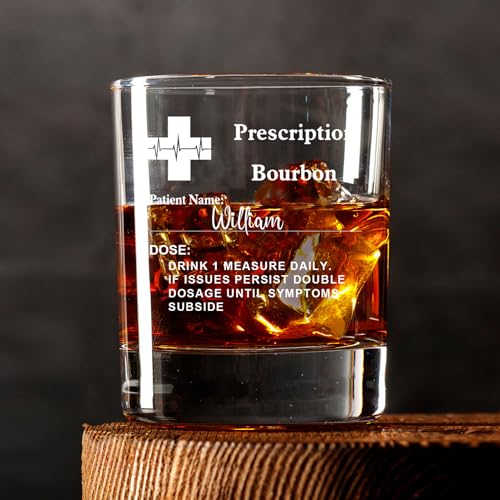 Personalized Prescription Whiskey Glass with Name, Custom Whiskey Gift Option Slate Coaster Father's Day Gifts, Customized Engraved Etched Rocks Cocktail Glass Gift for Husband, for Him