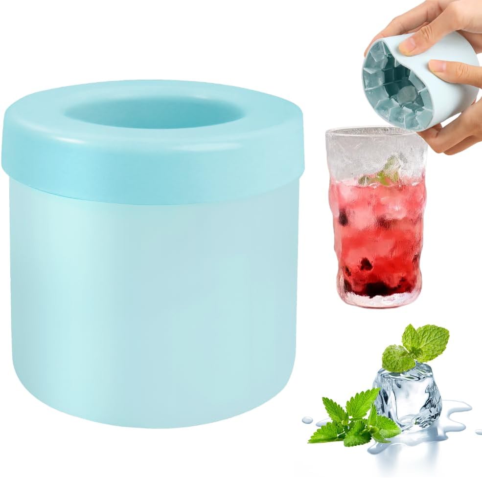 Small Ice Maker Cup, Cylinder Silicone Ice Cube Molds, Mini Ice Maker Cube Tray, Decompress Ice Lattice Ice Cube Trays for freezer, 60 Ice Cubes, Easy-Release (Blue-Green)