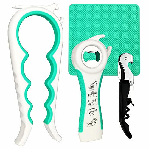 Otstar Latest Jar Opener for Seniors with Arthritis, Weak Hands, Multi-function Bottle Opener with Non Slip Rubber Jar Opener Gripper Pad and Corkscrew Wine Opener