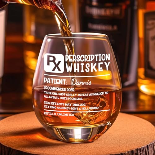 Personalized Prescription Whiskey Glass with Name, Custom Whiskey Gift Option Slate Coaster Father's Day Gifts, Customized Engraved Etched Rocks Cocktail Glass Gift for Husband, for Him