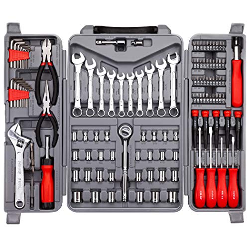 CARTMAN 205 Piece Ratchet Wrench Tool Set 1/4" & 3/8" & 1/2" Drive with SAE/Metric Sockets Kit in Plastic Toolbox