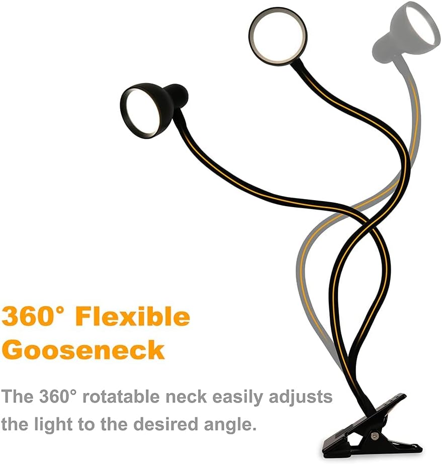 Clip on Light Reading Light for Bed 3 Color Modes 10 Dimmable Brightness Eye Care Clamp Desk Lamp Flexible Gooseneck Book Light for Reading in Bed Desk Light for Bed Headboard Computer