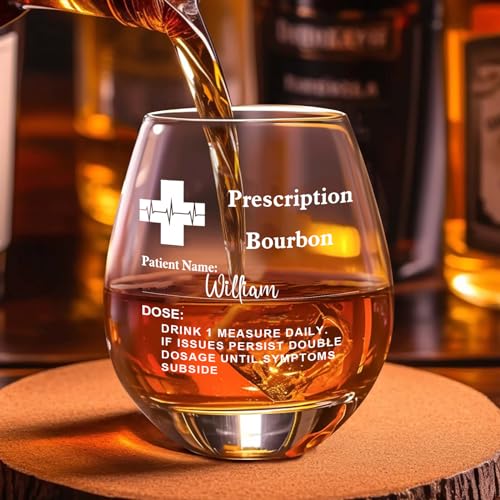 Personalized Prescription Whiskey Glass with Name, Custom Whiskey Gift Option Slate Coaster Father's Day Gifts, Customized Engraved Etched Rocks Cocktail Glass Gift for Husband, for Him