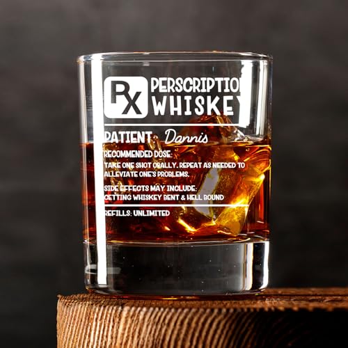 Personalized Prescription Whiskey Glass with Name, Custom Whiskey Gift Option Slate Coaster Father's Day Gifts, Customized Engraved Etched Rocks Cocktail Glass Gift for Husband, for Him