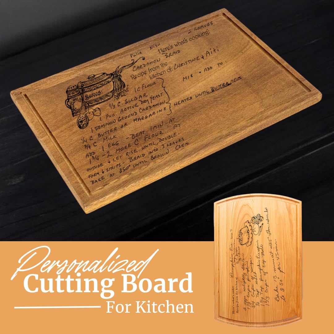 Engraved Family Recipe Cutting Board Personalized With Handwritten Mom Or Grandma Recipe Unique Christmas Gift For Cooks And Food Lovers Durable Wood Serving Platter Custom Kitchen Decor Functional Ke