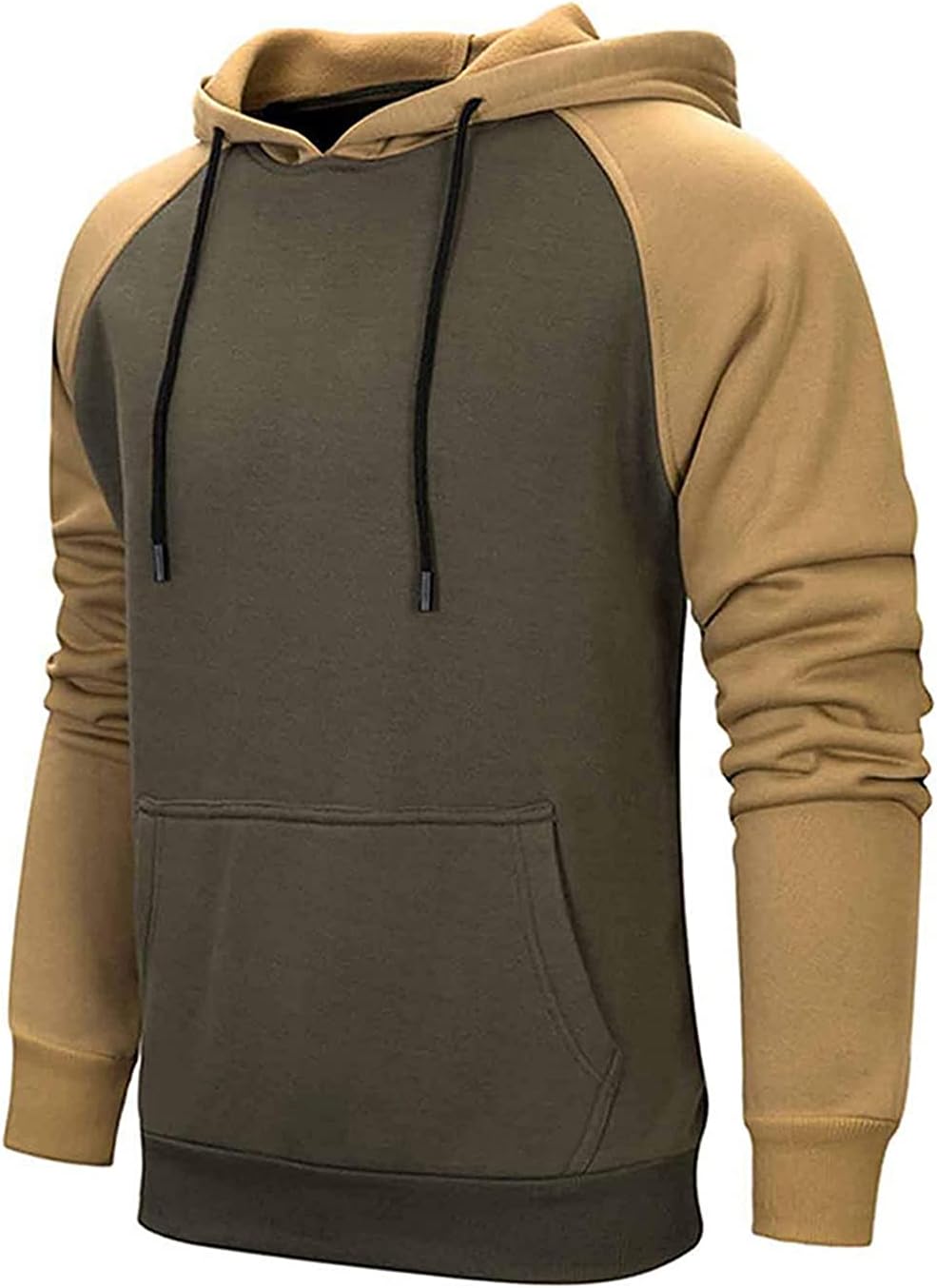 Mens Hoodies Patchwork Pullover Fleece Color Block Long Sleeve Sweatshirts Casual Drawstring Tops with Pocket