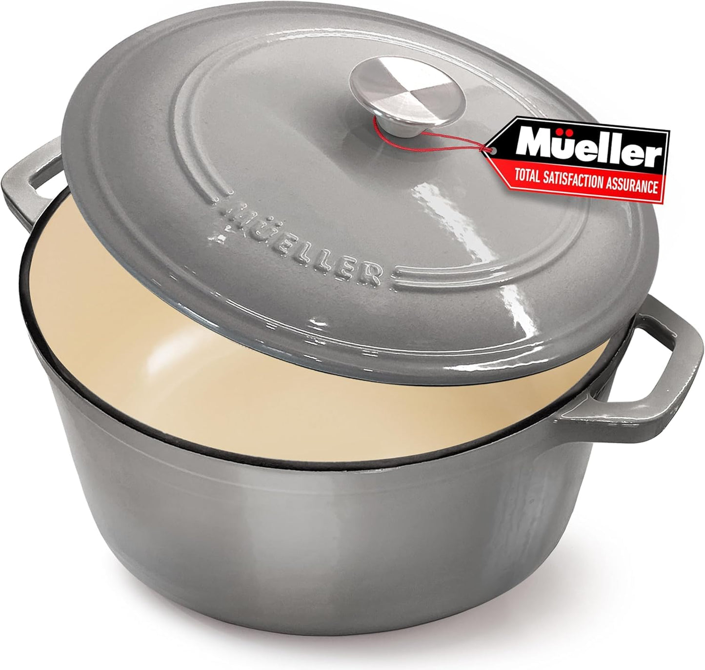 Mueller 6qt Enameled Cast Iron Dutch Oven, Heavy-Duty Casserole and Braiser Pan with Lid and Knob, Safe for All Cooktops, Aqua Blue