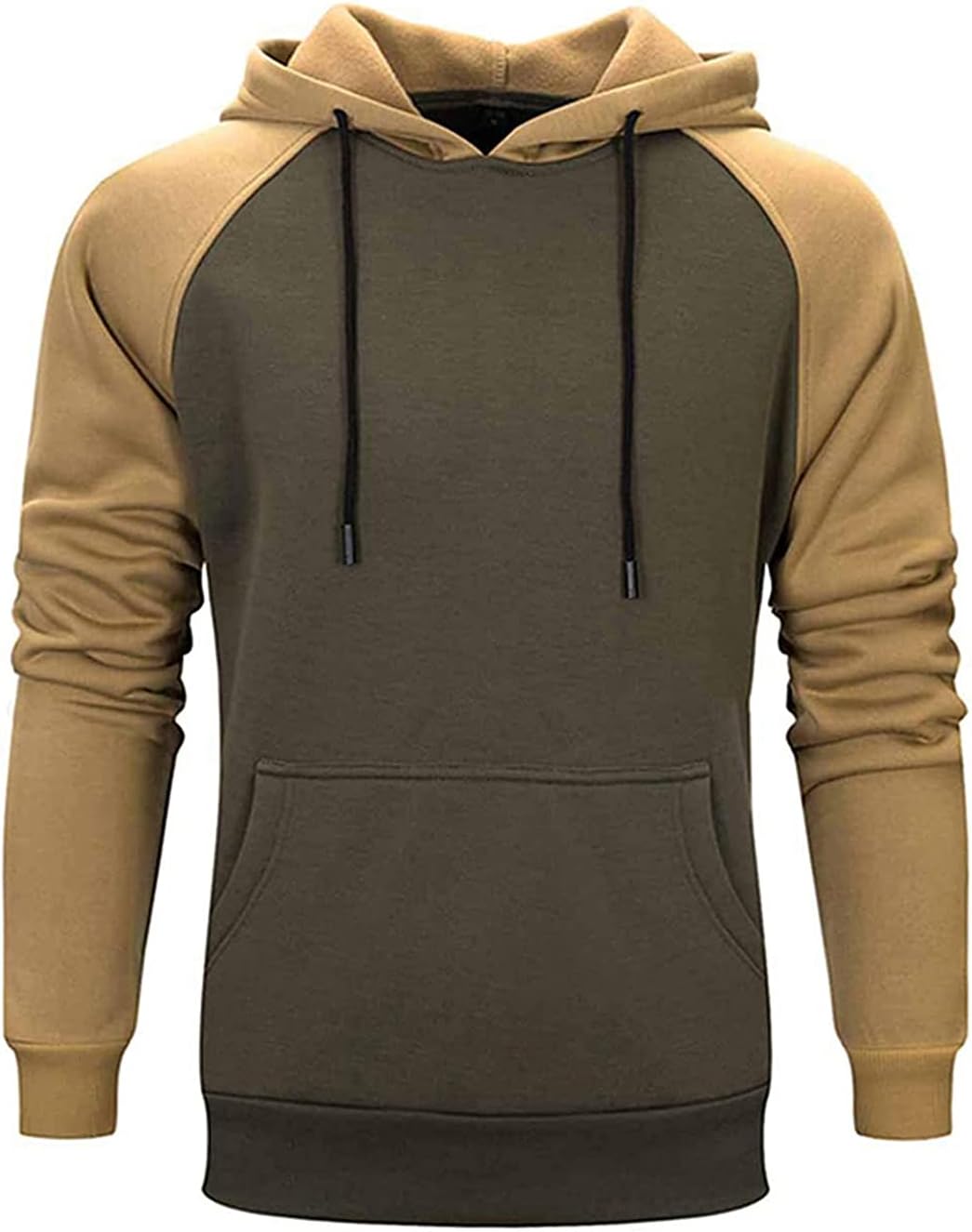 Mens Hoodies Patchwork Pullover Fleece Color Block Long Sleeve Sweatshirts Casual Drawstring Tops with Pocket