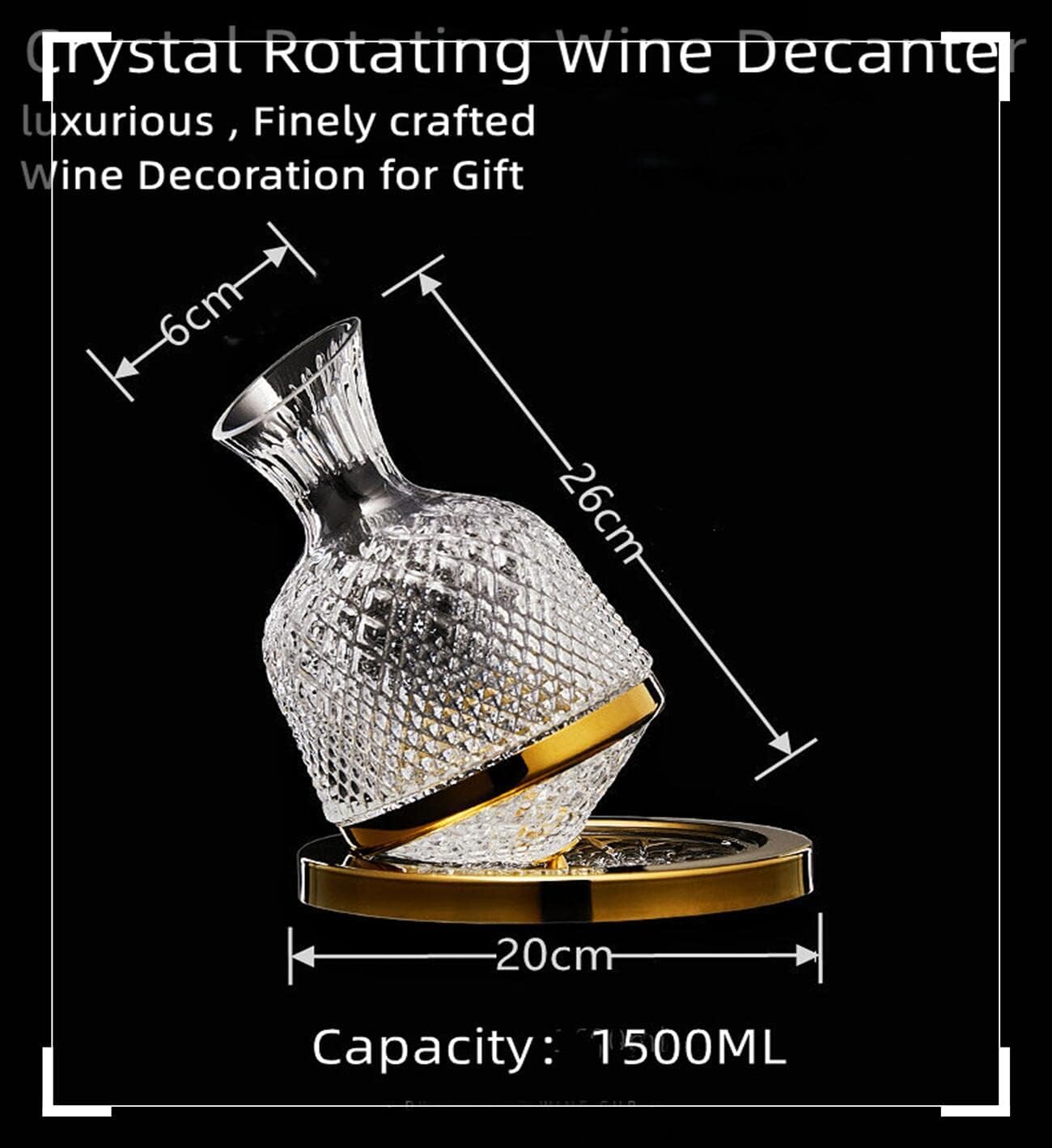 Wine Decanter Set - Crystal Red Wine Decanter Set Golden, 1.5L Shelf Spinning Glass Wine Aerator Carafes, Jarler Hand Blown lead-free Wine Decanter Set，Mother Father Day Wine Gift for Wine Lover