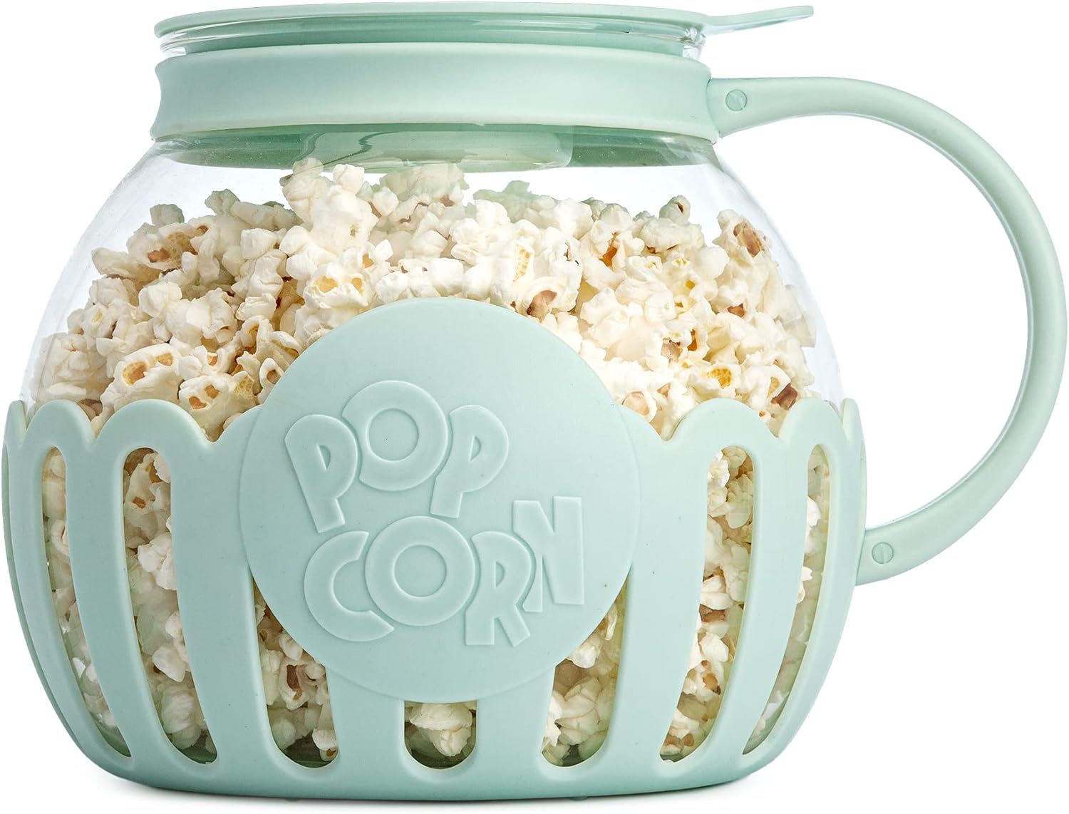 Ecolution Patented Micro-Pop Microwave Popcorn Popper with Temperature Safe Glass, 3-in-1 Lid Measures Kernels and Melts Butter, Made Without BPA, Dishwasher Safe, 3-Quart, Aqua