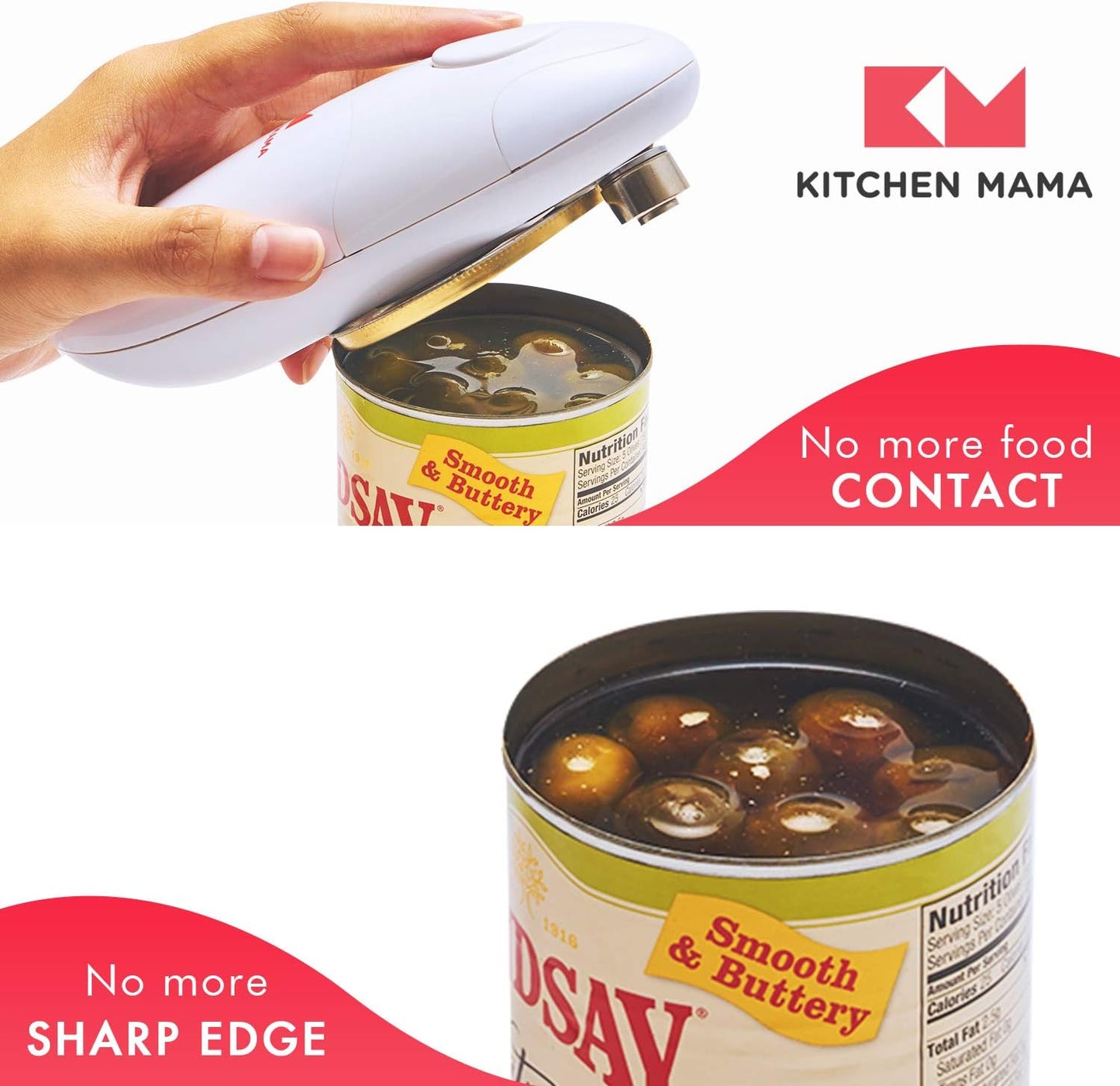 Kitchen Mama Auto Electric Can Opener: Open Your Cans with A Simple Press of Button - Automatic, Hands Free, Smooth Edge, Food-Safe, Battery Operated, YES YOU CAN (Red)