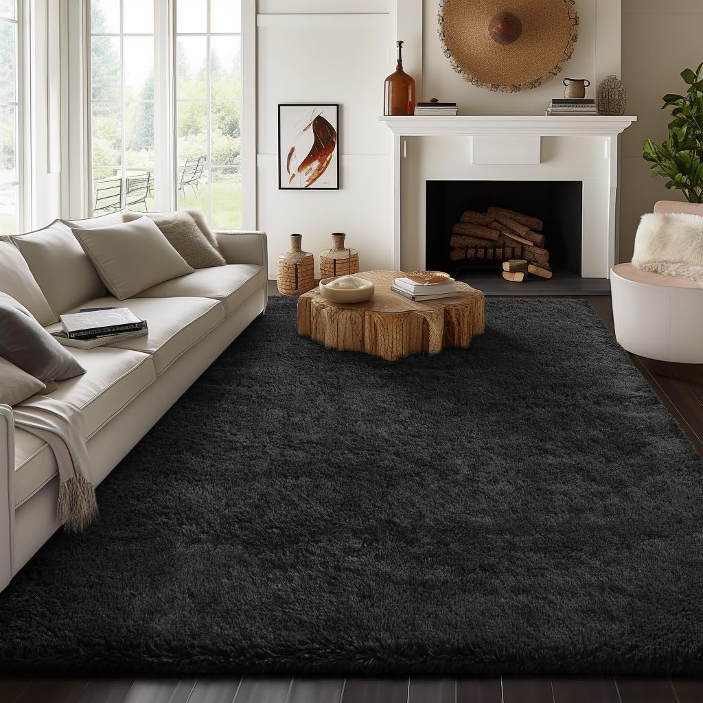 Ophanie Rugs for Living Room Grey, Fluffy Shag Large Fuzzy Plush Soft Area Rug, 5x8 Gray Shaggy Carpets for Bedroom, Kids Boys Girls Dorm Nursery Home Decor Aesthetic