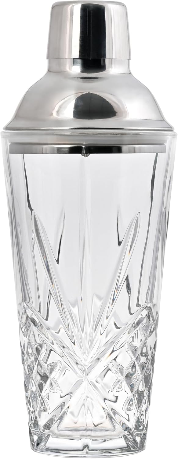 Glass Cocktail Shaker, Martini Shaker with Stainless Steel Lid & Strainer, Bartender Professional Bar Mixing Glass Pitcher Tool Set for Stirring Cocktails, Margarita, Whiskey, Alcohol Drinks, 16oz.