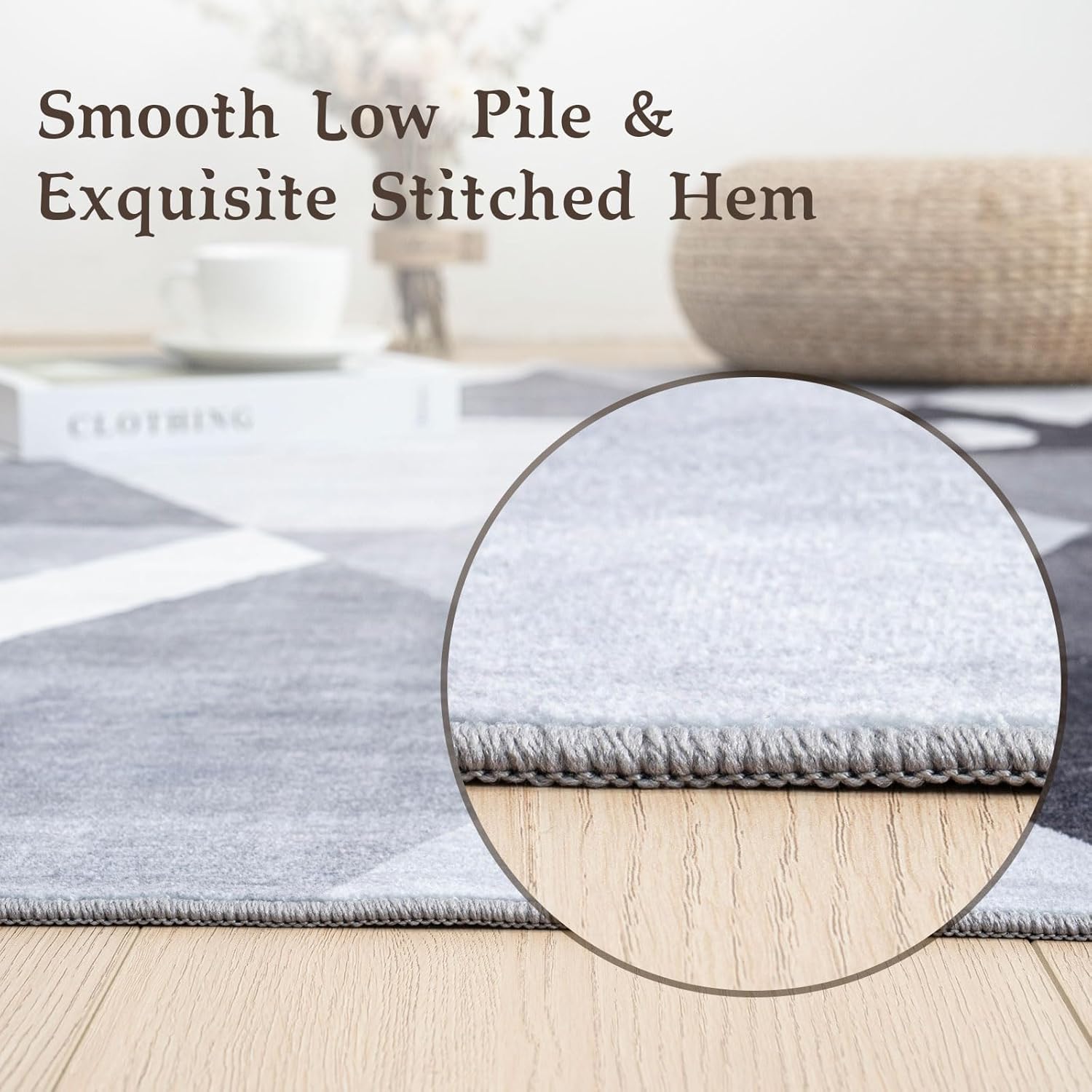 HOMFINE Washable Modern Area Rug - Geometric Style 5x7 Rugs for Living Room, Bedroom, Machine Washable Rug Soft Non Slip Non Shedding Area Rug - Grey, 5'x7'