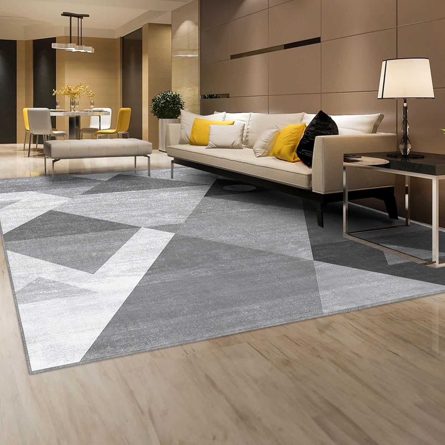 HOMFINE Washable Modern Area Rug - Geometric Style 5x7 Rugs for Living Room, Bedroom, Machine Washable Rug Soft Non Slip Non Shedding Area Rug - Grey, 5'x7'