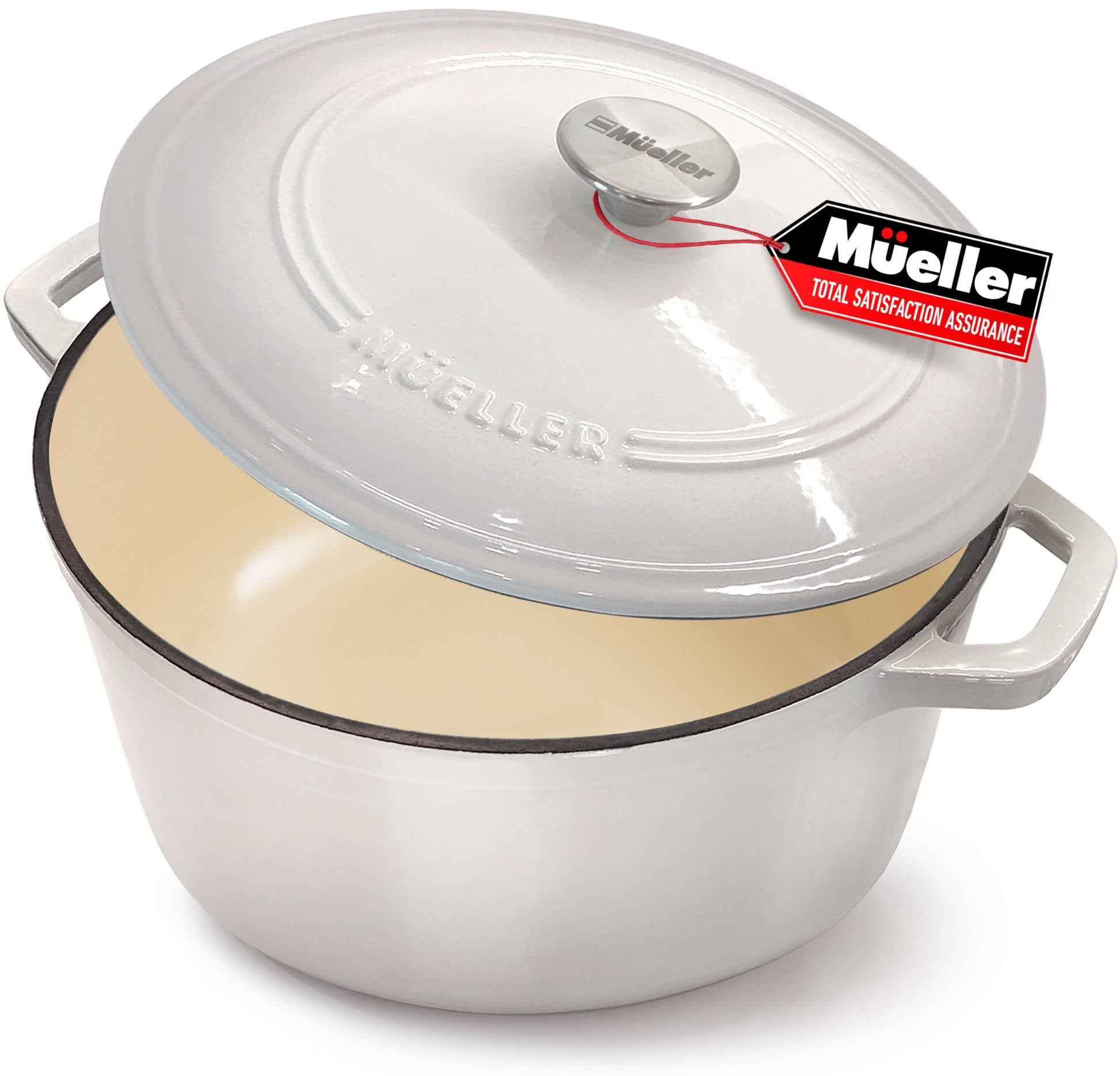 Mueller 6qt Enameled Cast Iron Dutch Oven, Heavy-Duty Casserole and Braiser Pan with Lid and Knob, Safe for All Cooktops, Aqua Blue