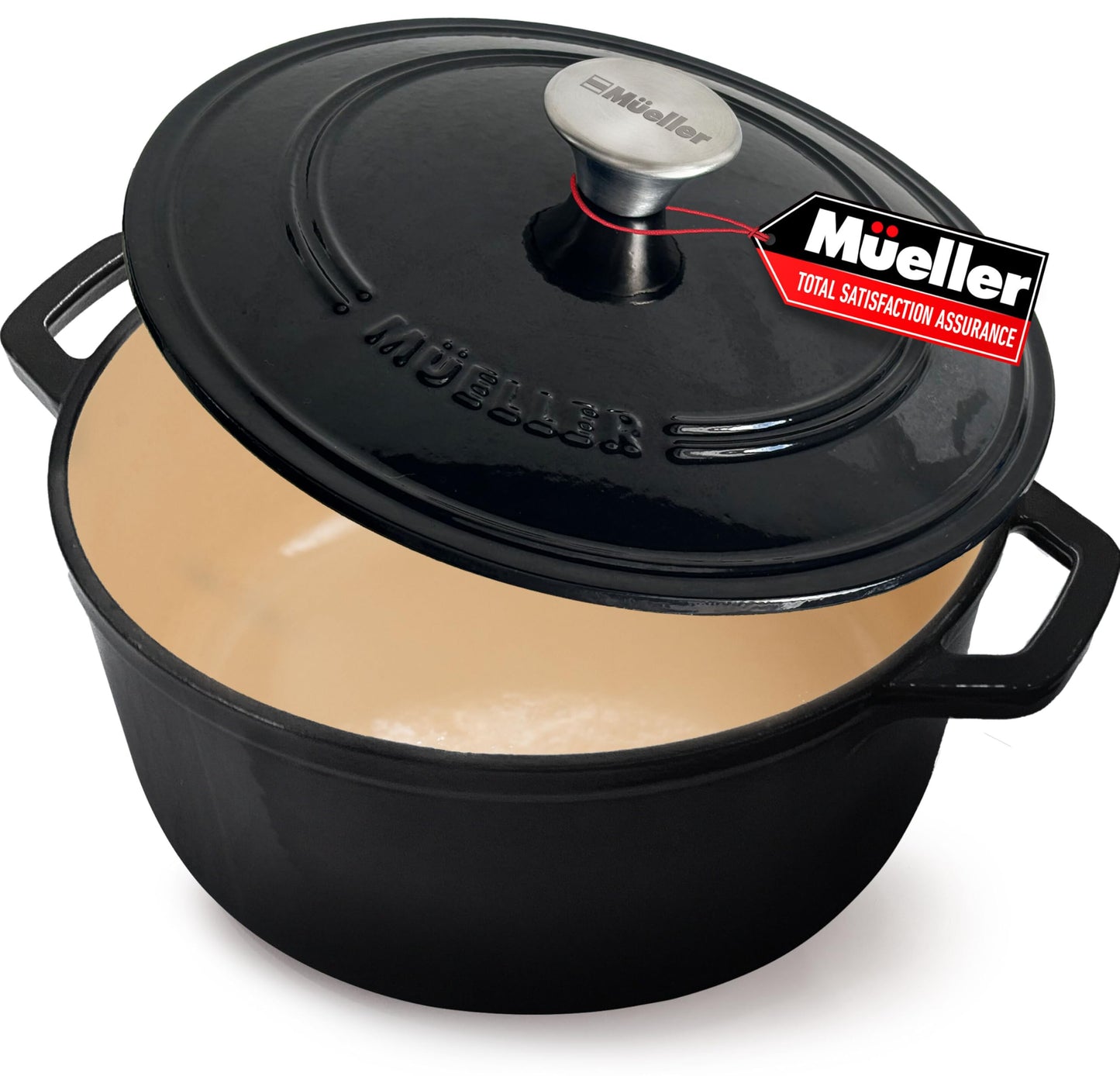 Mueller 6qt Enameled Cast Iron Dutch Oven, Heavy-Duty Casserole and Braiser Pan with Lid and Knob, Safe for All Cooktops, Aqua Blue