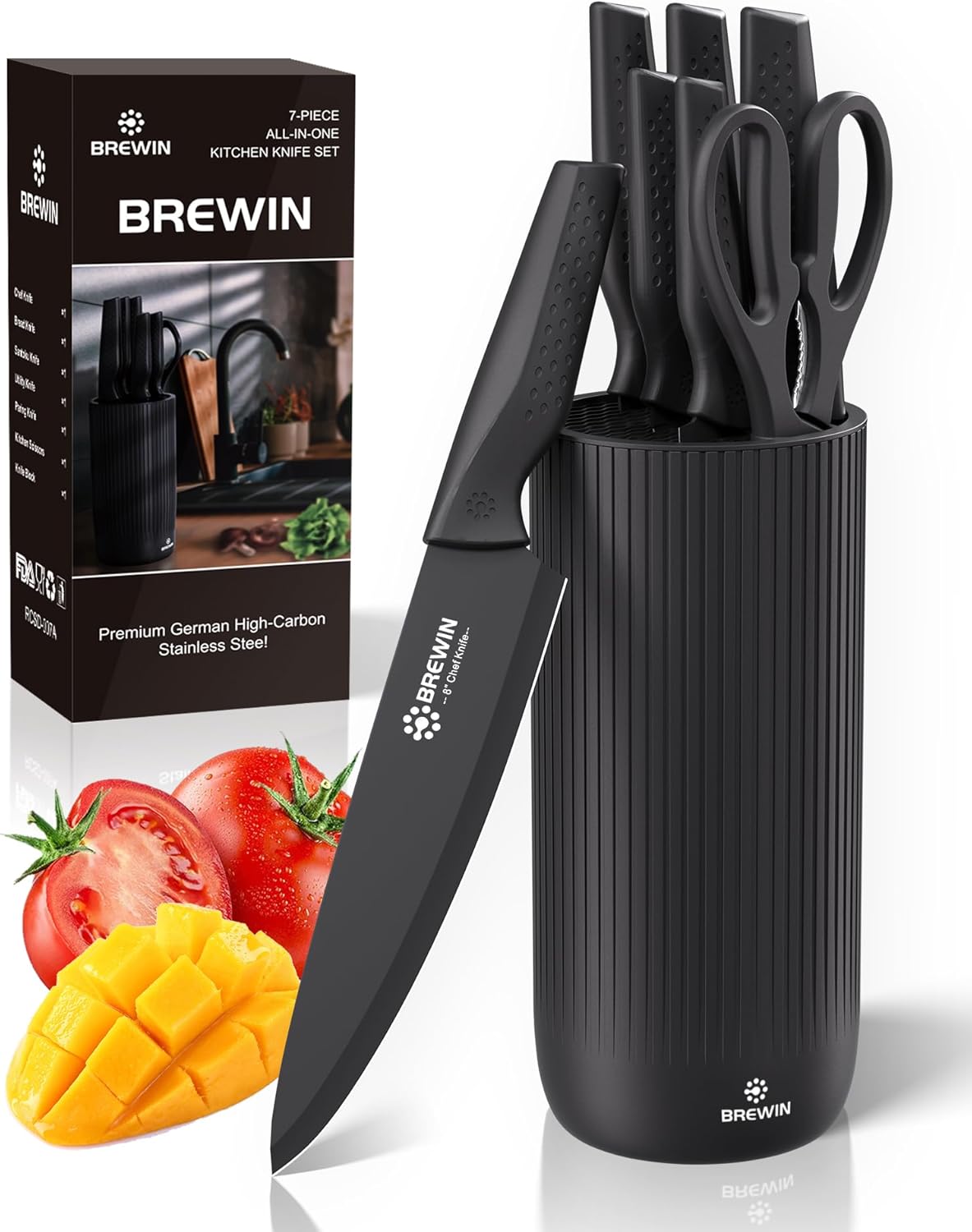 Brewin Knife Set, Kitchen Knife Set, Knives Set for Kitchen, Universal Knife Block, Utility Knife Block Set, Kitchen Essentials, New Home Essentials, Apartment Essentials, Dishwasher Safe