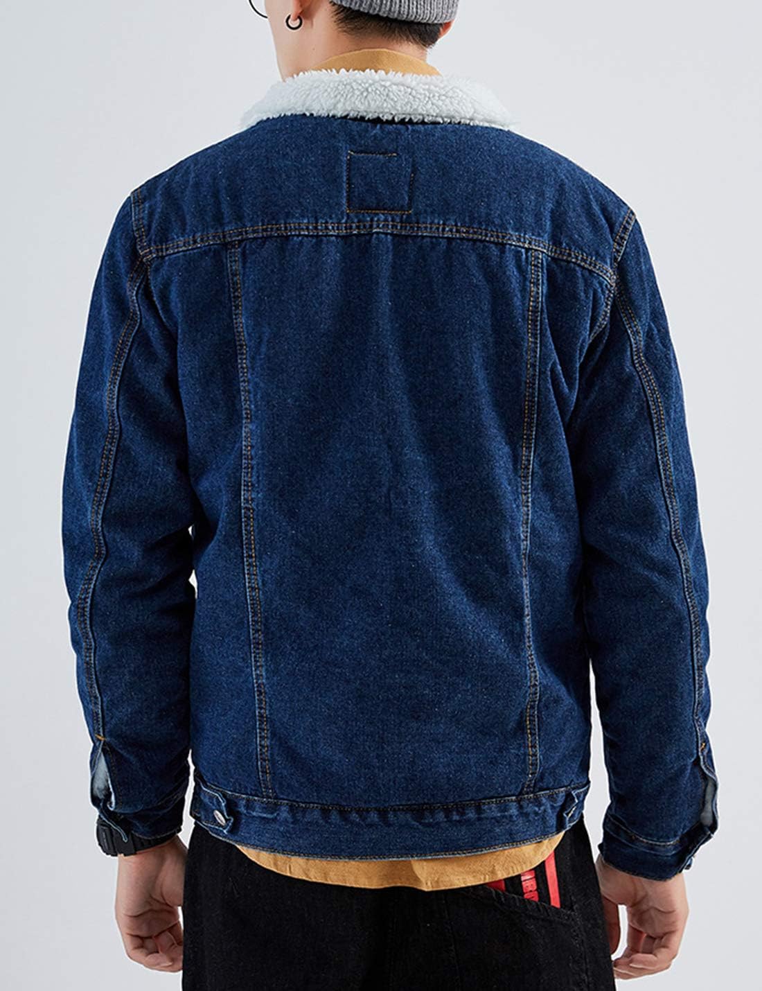 Omoone Men's Lapel Sherpa Fleece Lined Thicken Denim Jean Trucker Jacket Coats