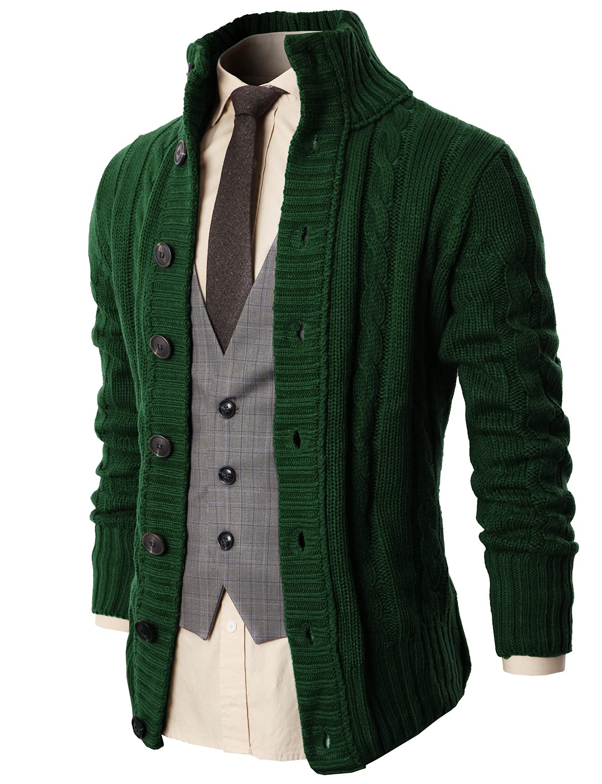 H2H Mens Cable Knitted Heavey Sweater Cardigan Thermal Button Down Closure