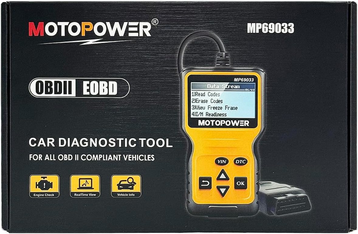 MOTOPOWER MP69033 Car OBD2 Scanner Code Reader Engine Fault Scanner CAN Diagnostic Scan Tool for All OBD II Protocol Cars Since 1996, Yellow