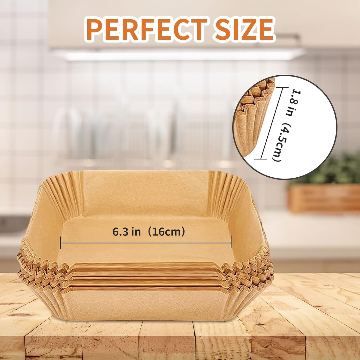 Air Fryer Liners Disposable Square, 100PCS 6.3 INCH Airfryer Liners, Natural Non-stick Parchment Paper for Air Fryer Oil-proof Water-proof, Paper liners for air fryer, Steamer, Baking, Microwave Etc