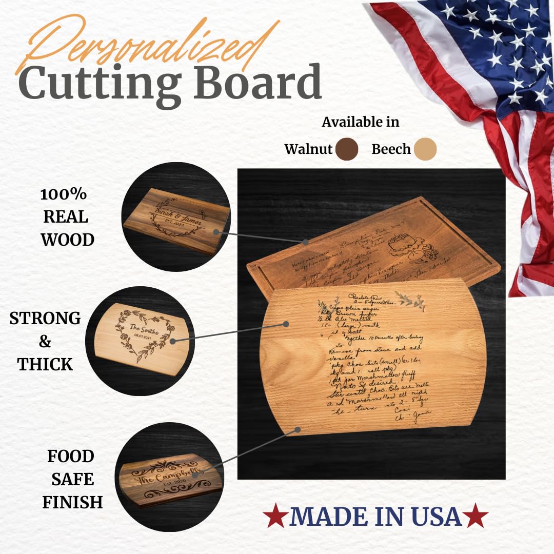 Engraved Family Recipe Cutting Board Personalized With Handwritten Mom Or Grandma Recipe Unique Christmas Gift For Cooks And Food Lovers Durable Wood Serving Platter Custom Kitchen Decor Functional Ke