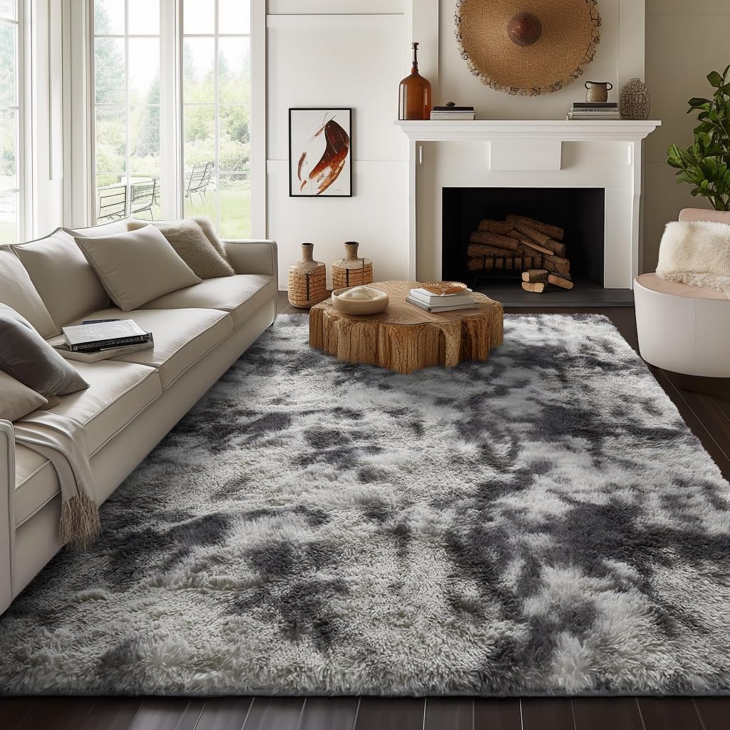 Ophanie Rugs for Living Room Grey, Fluffy Shag Large Fuzzy Plush Soft Area Rug, 5x8 Gray Shaggy Carpets for Bedroom, Kids Boys Girls Dorm Nursery Home Decor Aesthetic