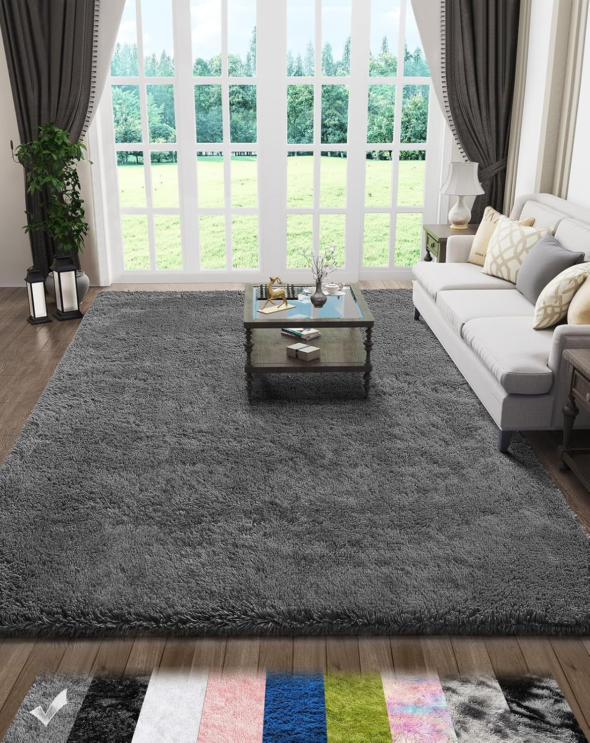 Ophanie Rugs for Living Room Grey, Fluffy Shag Large Fuzzy Plush Soft Area Rug, 5x8 Gray Shaggy Carpets for Bedroom, Kids Boys Girls Dorm Nursery Home Decor Aesthetic