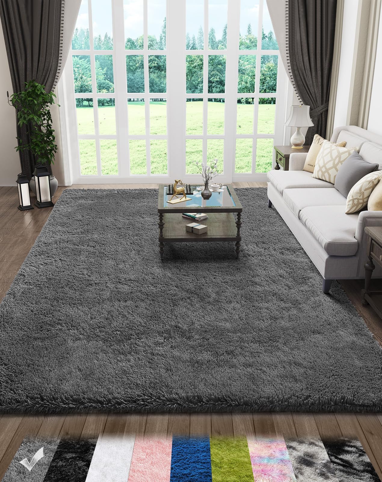 Ophanie Rugs for Living Room Grey, Fluffy Shag Large Fuzzy Plush Soft Area Rug, 5x8 Gray Shaggy Carpets for Bedroom, Kids Boys Girls Dorm Nursery Home Decor Aesthetic