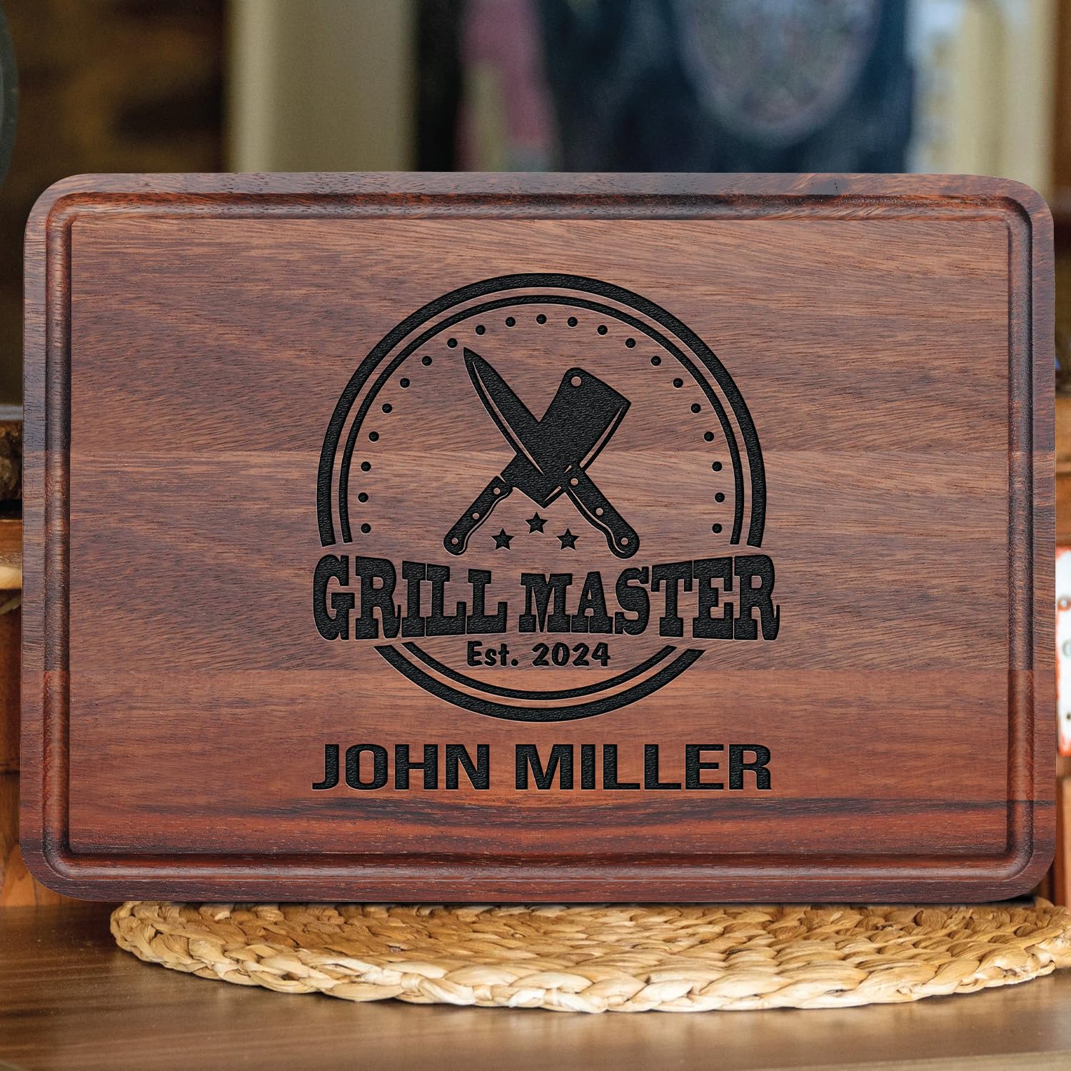 Personalized Barbeque and Grilling Gift for Fathers Day, Birthday, Anniversary, Christmas, Men, Husband, Dad, Grandpa, Him, Custom Wood Grill Cutting Board for Men, BBQ Masters, Chefs, Customized Wood