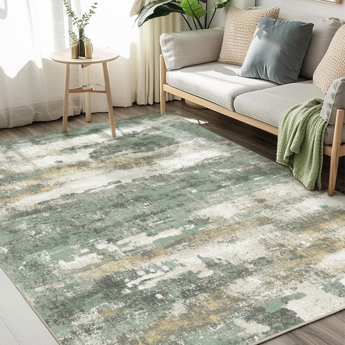 Area Rugs 8x10 for Living Room Bedroom, Modern Abstract Machine Washable Soft Blue Cream Rug, Floor Carpet with Non Slip Backing for Dining Room