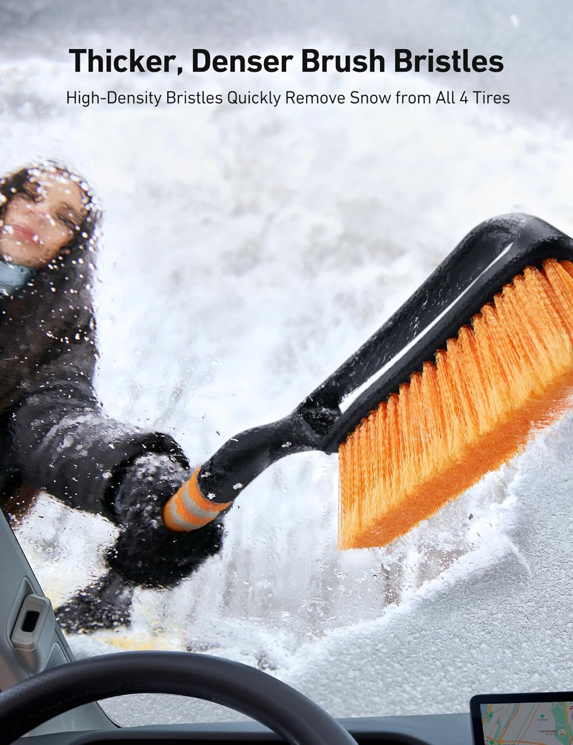 AstroAI 27" Snow Brush and Ice Scrapers for Car Windshield, Detachable Snow Scrapers with Ergonomic Foam Grip for Cars, Trucks, SUVs (Heavy Duty ABS, PVC Brush, Orange)