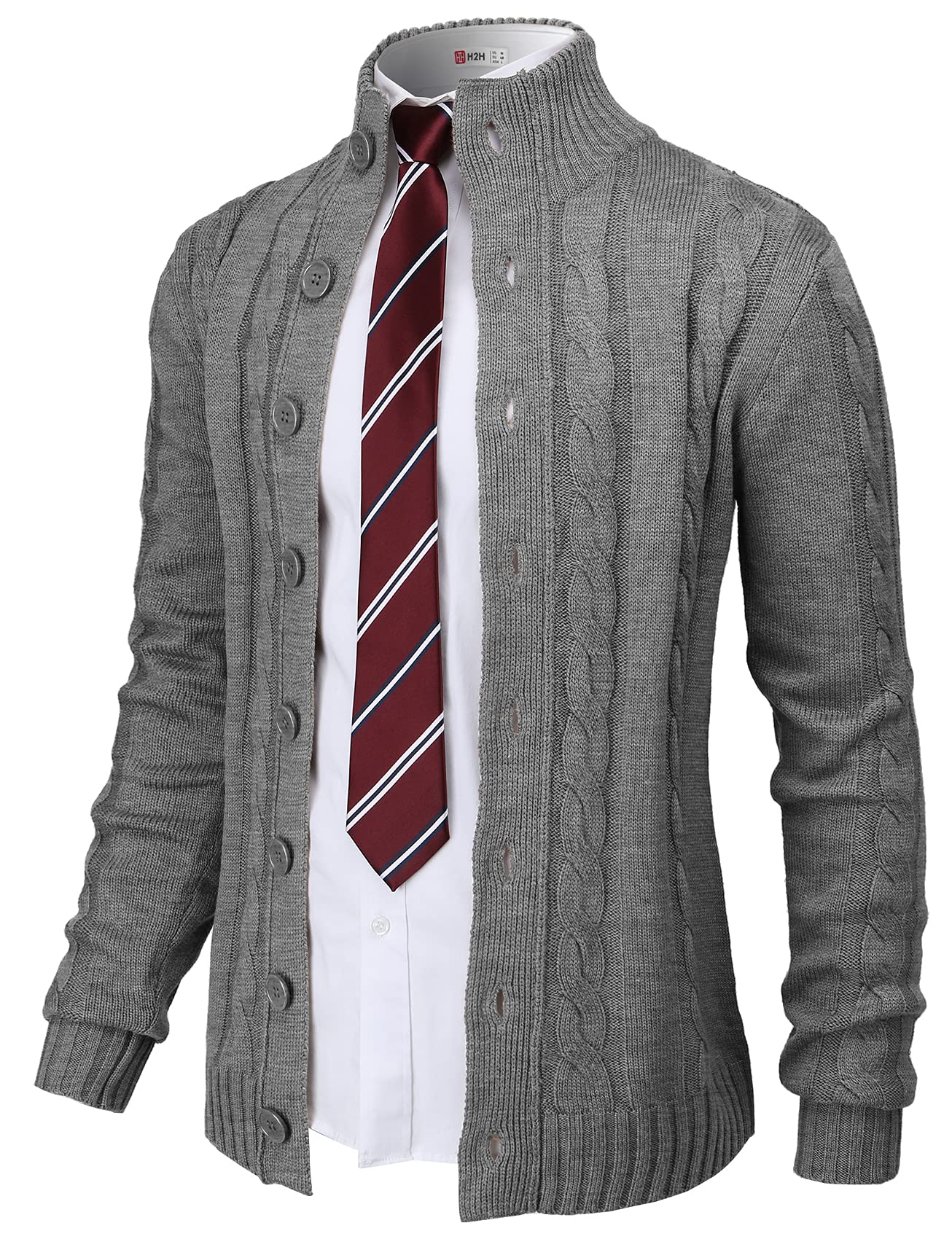 H2H Mens Cable Knitted Heavey Sweater Cardigan Thermal Button Down Closure