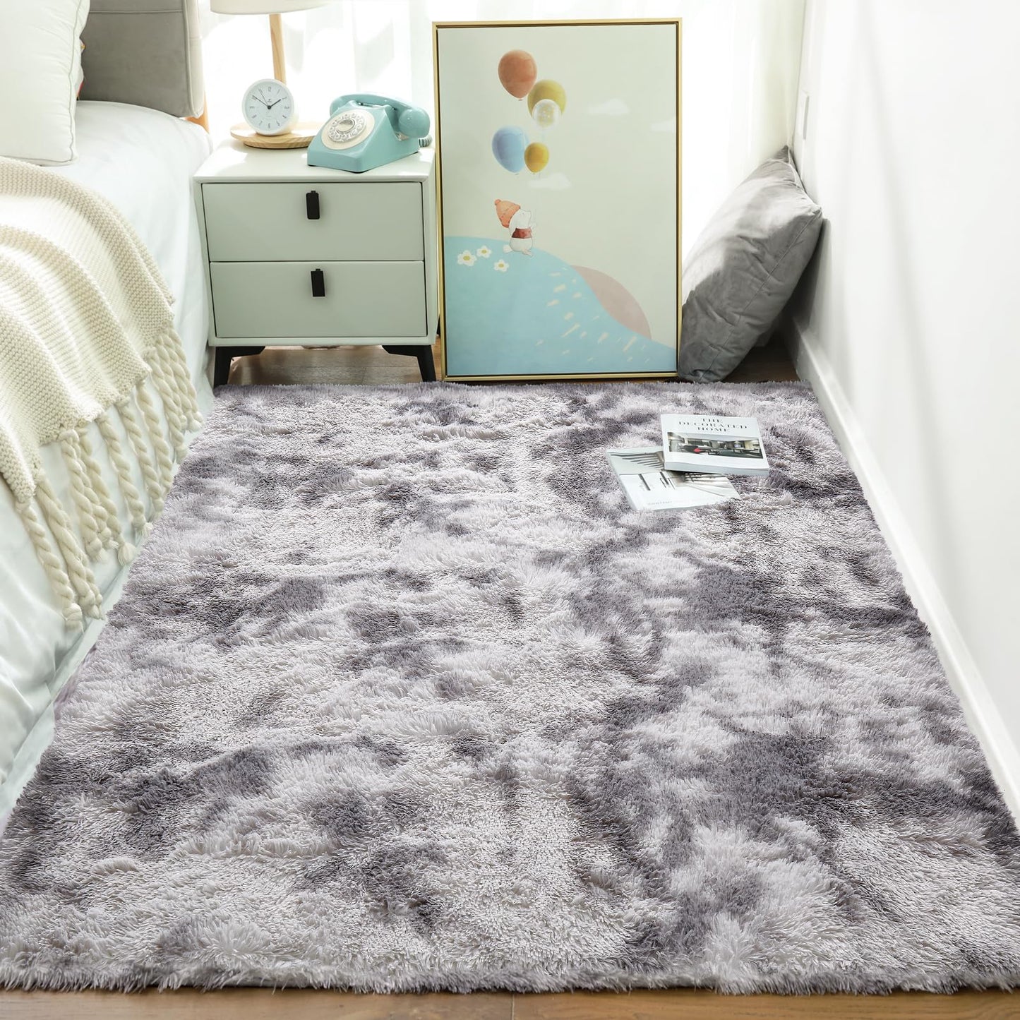 Ophanie Rugs for Living Room Grey, Fluffy Shag Large Fuzzy Plush Soft Area Rug, 5x8 Gray Shaggy Carpets for Bedroom, Kids Boys Girls Dorm Nursery Home Decor Aesthetic