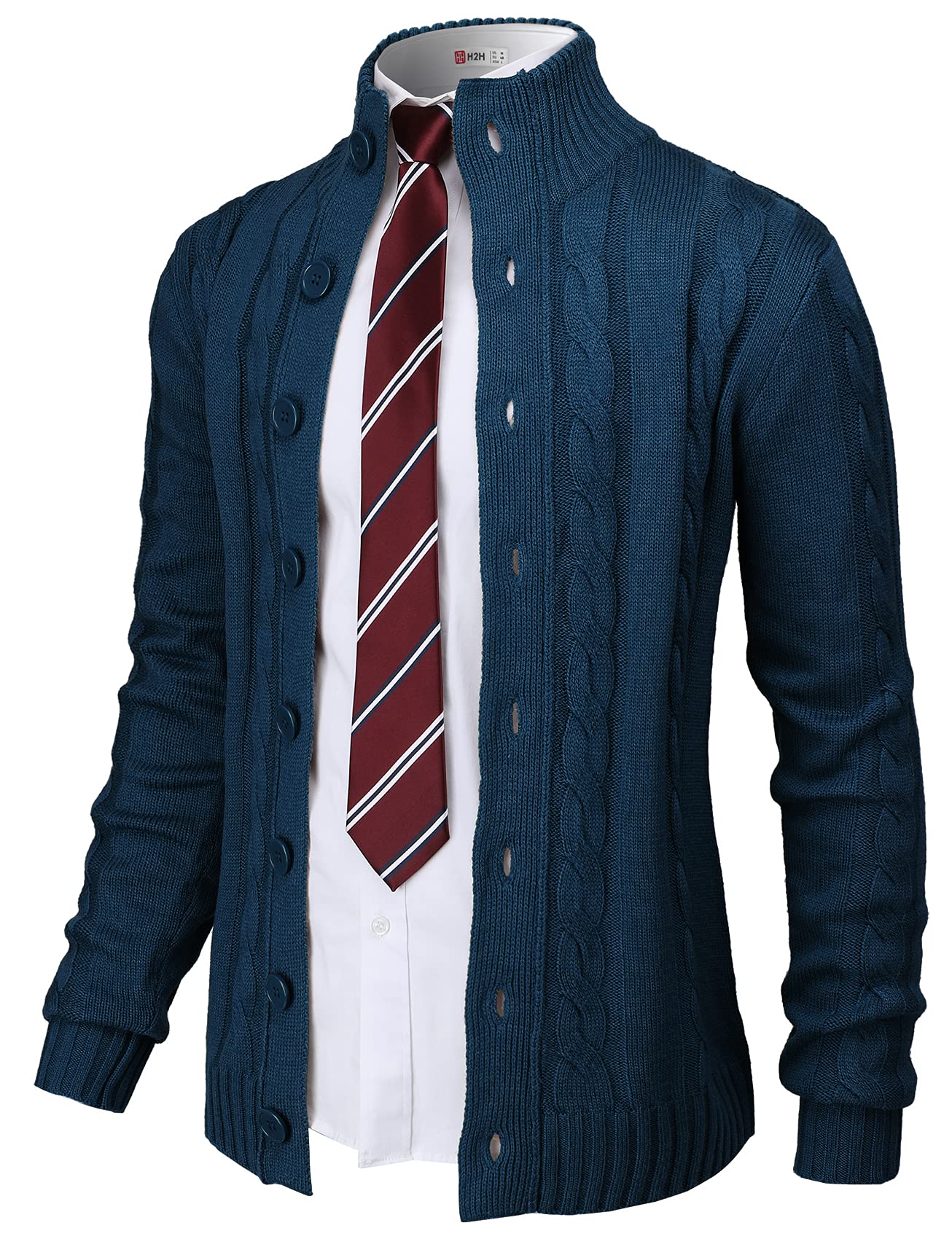 H2H Mens Cable Knitted Heavey Sweater Cardigan Thermal Button Down Closure