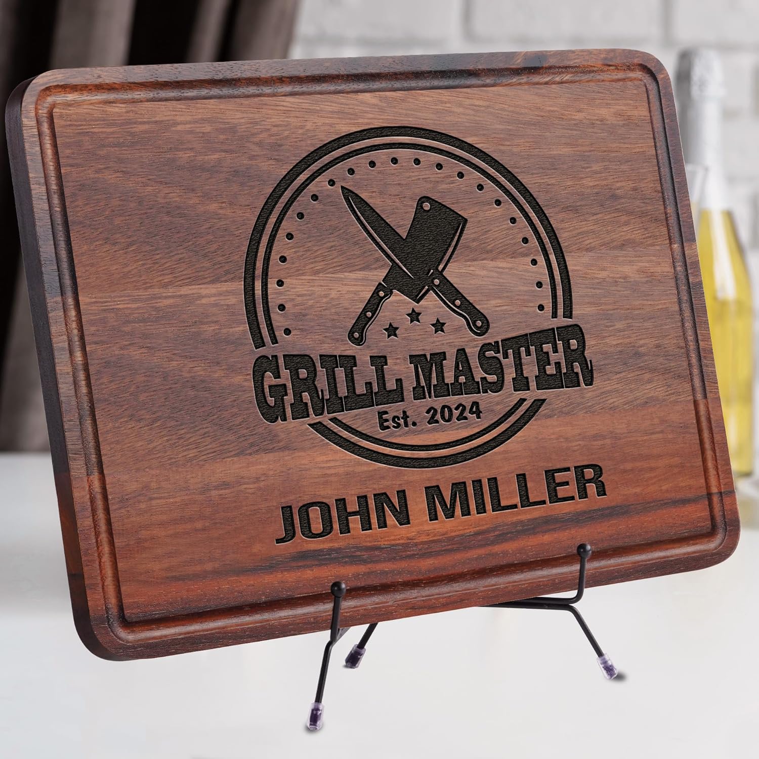 Personalized Barbeque and Grilling Gift for Fathers Day, Birthday, Anniversary, Christmas, Men, Husband, Dad, Grandpa, Him, Custom Wood Grill Cutting Board for Men, BBQ Masters, Chefs, Customized Wood