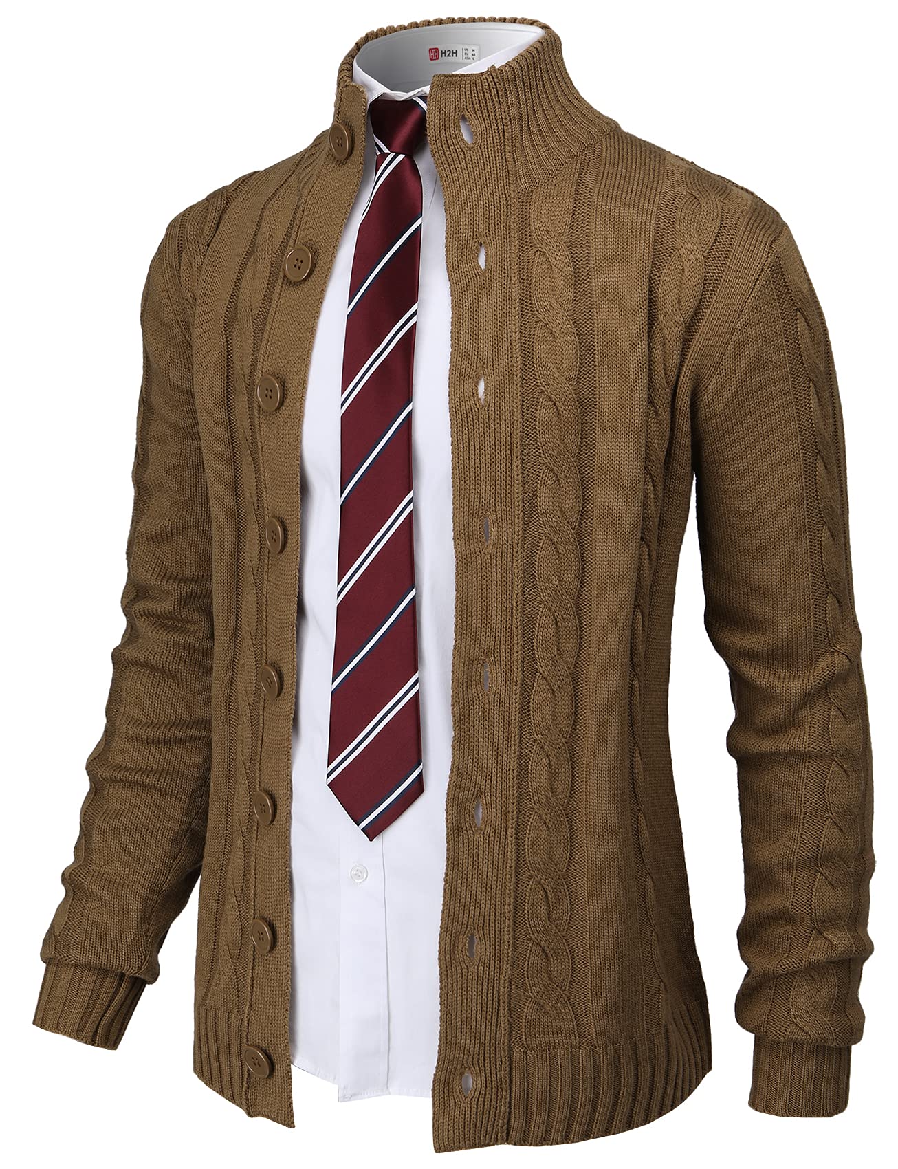 H2H Mens Cable Knitted Heavey Sweater Cardigan Thermal Button Down Closure