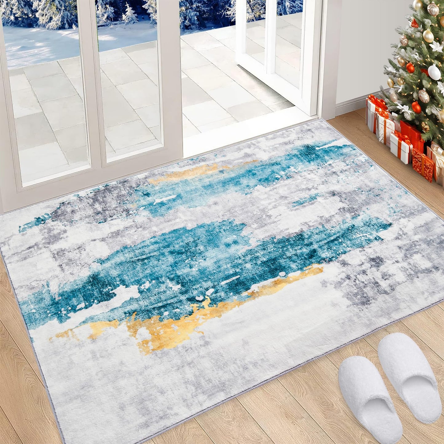 Skyweaver 5x7 Area Rugs Washable Rug Soft Abstract Pattern Non-Slip Rug for Living Room, Bedroom Rug Stain Resistant Low Pile Carpet Machine Washable Black