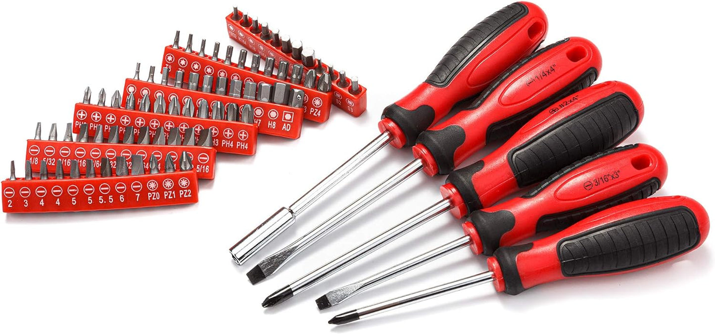 CARTMAN 205 Piece Ratchet Wrench Tool Set 1/4" & 3/8" & 1/2" Drive with SAE/Metric Sockets Kit in Plastic Toolbox