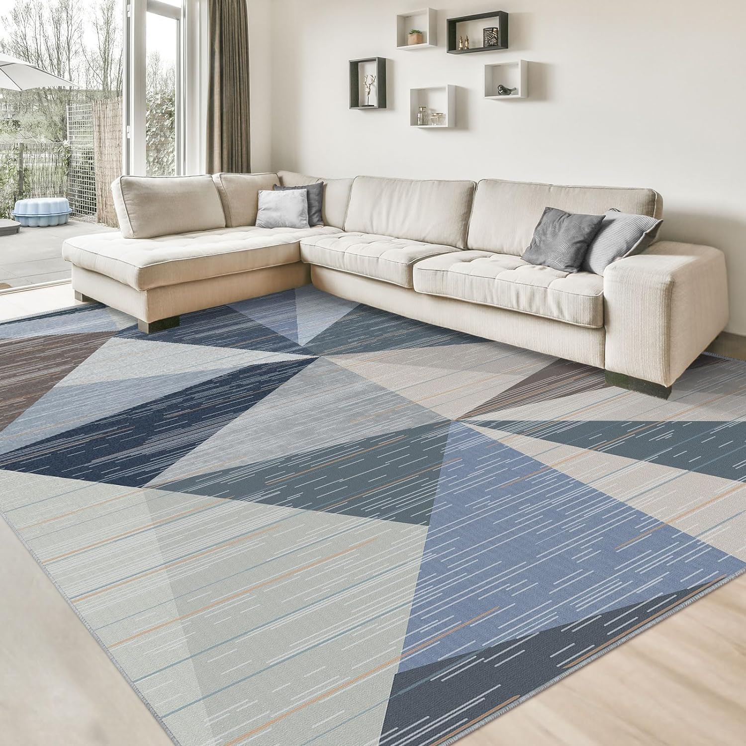 HOMFINE Washable Modern Area Rug - Geometric Style 5x7 Rugs for Living Room, Bedroom, Machine Washable Rug Soft Non Slip Non Shedding Area Rug - Grey, 5'x7'