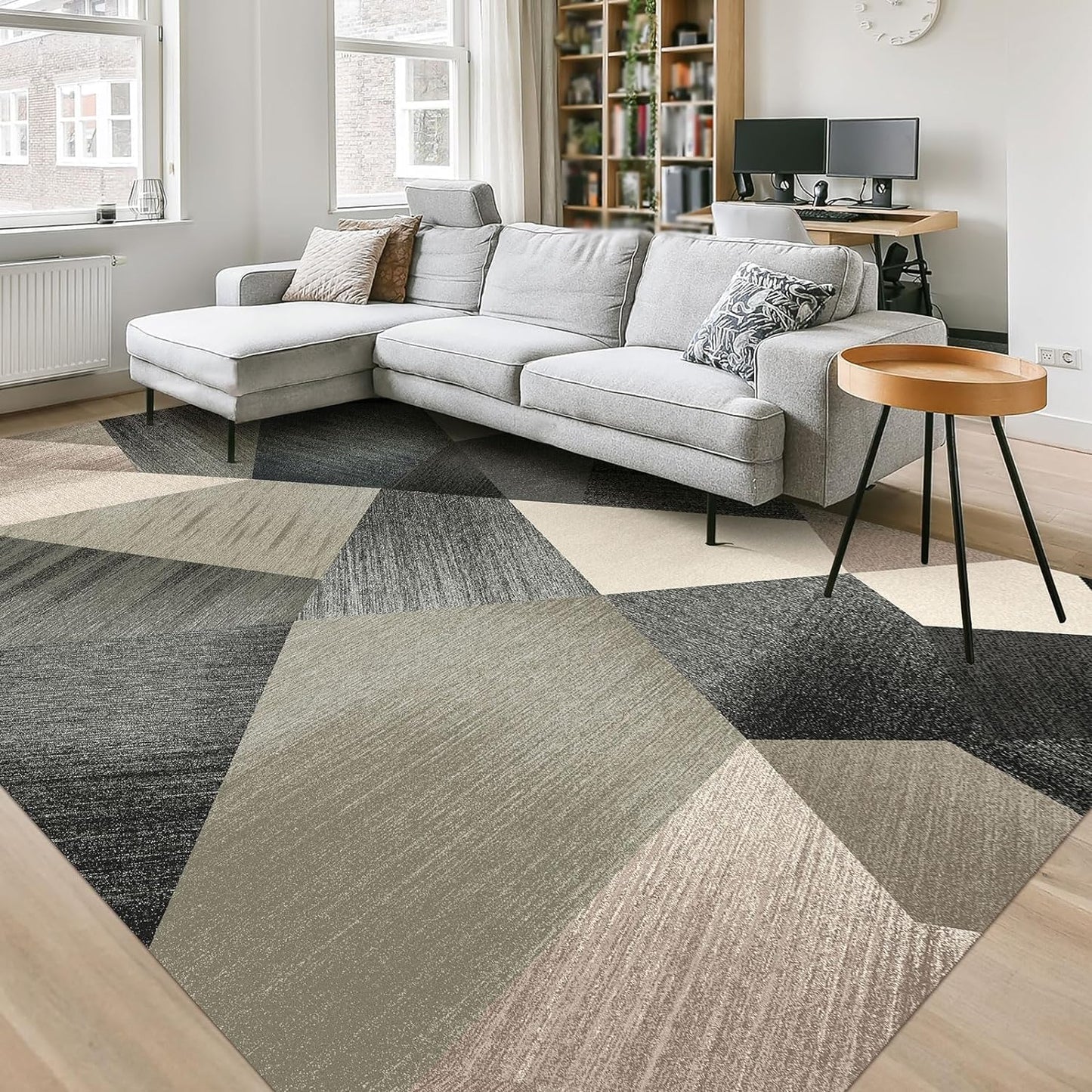 HOMFINE Washable Modern Area Rug - Geometric Style 5x7 Rugs for Living Room, Bedroom, Machine Washable Rug Soft Non Slip Non Shedding Area Rug - Grey, 5'x7'