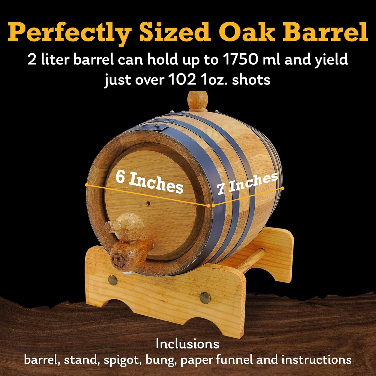 Red Head Barrels - 2 L Premium Distillery-Grade Oak Barrels for Aging Whiskey, Rum, and More, Ideal for Whiskey Barrel or Wine Barrel, American Charred Oak Barrel with 12-Page Cocktail Recipe Booklet