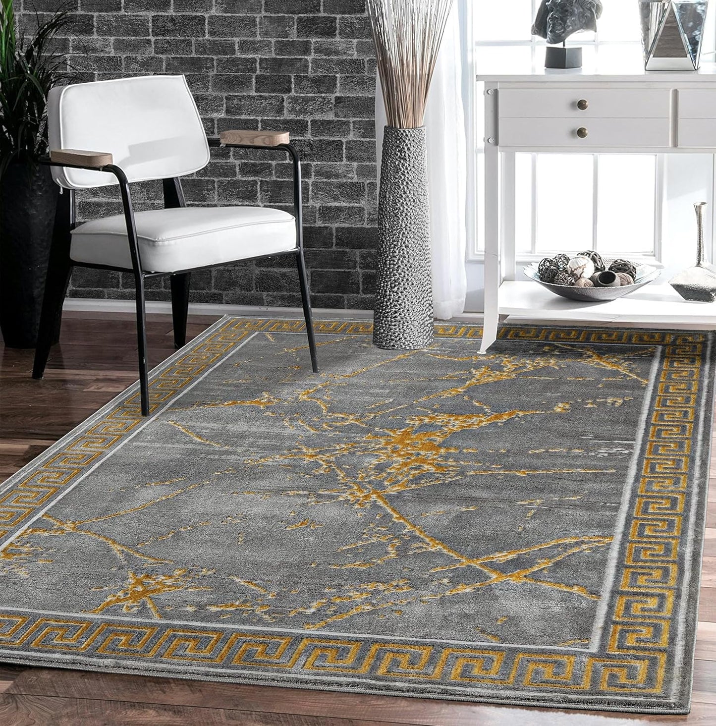 GLORY RUGS Area Rugs Marble 8x10 Cream Gold Carpet Modern Abstract Rug Living Room Dining Bedroom Rug