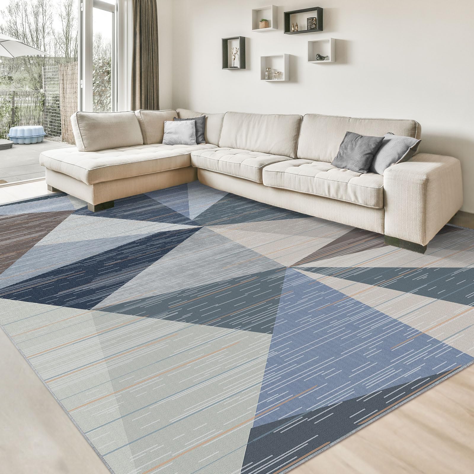 HOMFINE Washable Modern Area Rug - Geometric Style 5x7 Rugs for Living Room, Bedroom, Machine Washable Rug Soft Non Slip Non Shedding Area Rug - Grey, 5'x7'