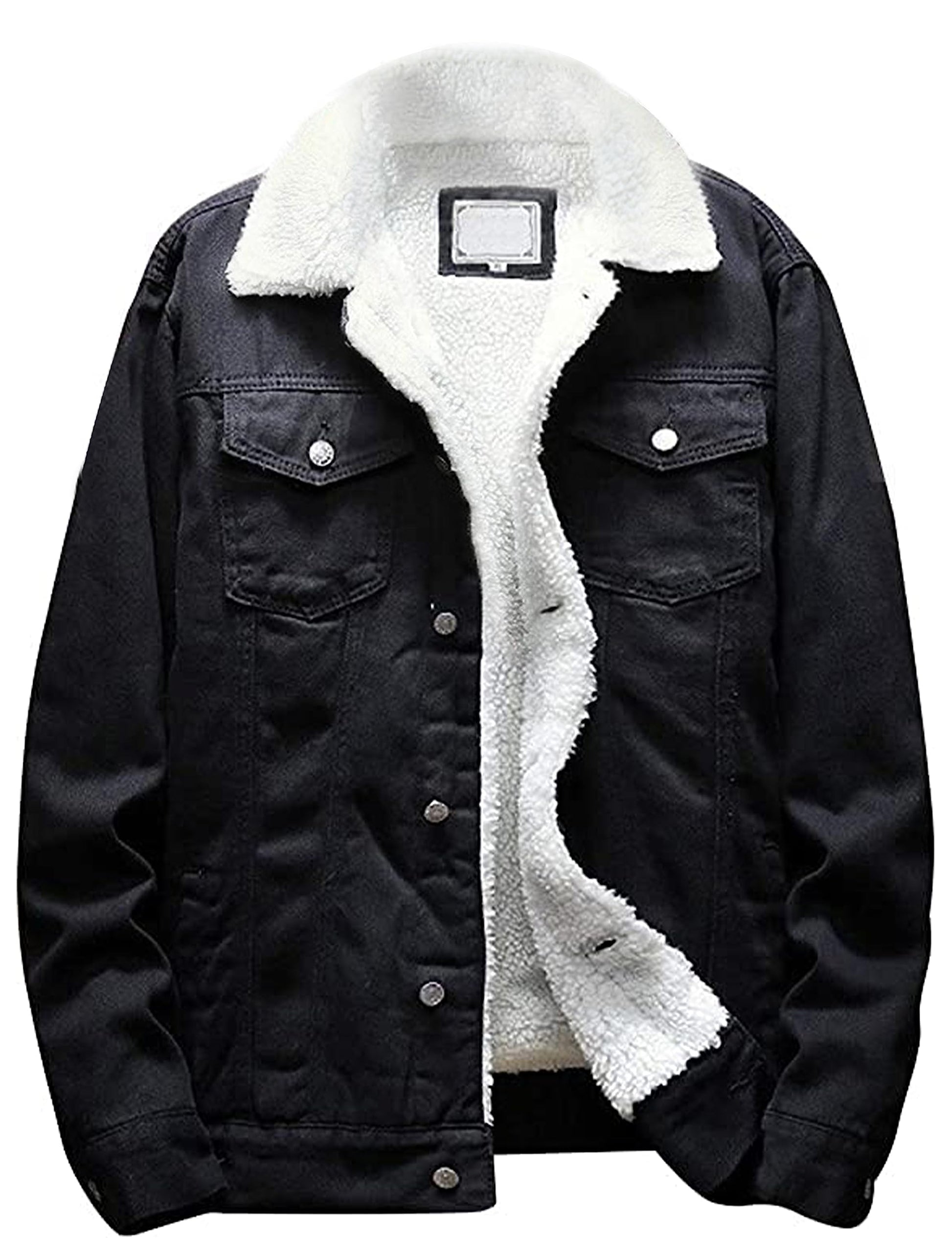 Omoone Men's Lapel Sherpa Fleece Lined Thicken Denim Jean Trucker Jacket Coats